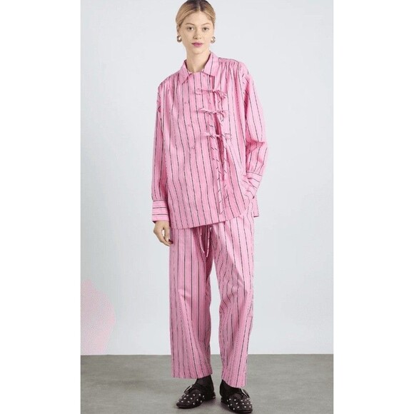 Damson Madder Carmy Striped Double-Breasted Ties Shirt Tunic Top M-10 NWT 286042 - Picture 2 of 9